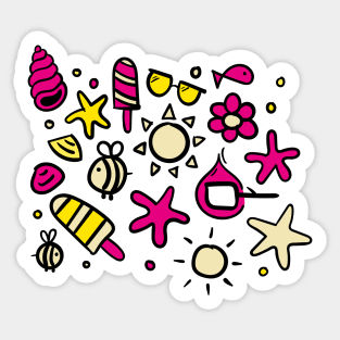 Copy of summer items color 2 - sun ice cream bee sea star sea elements warm Sticker